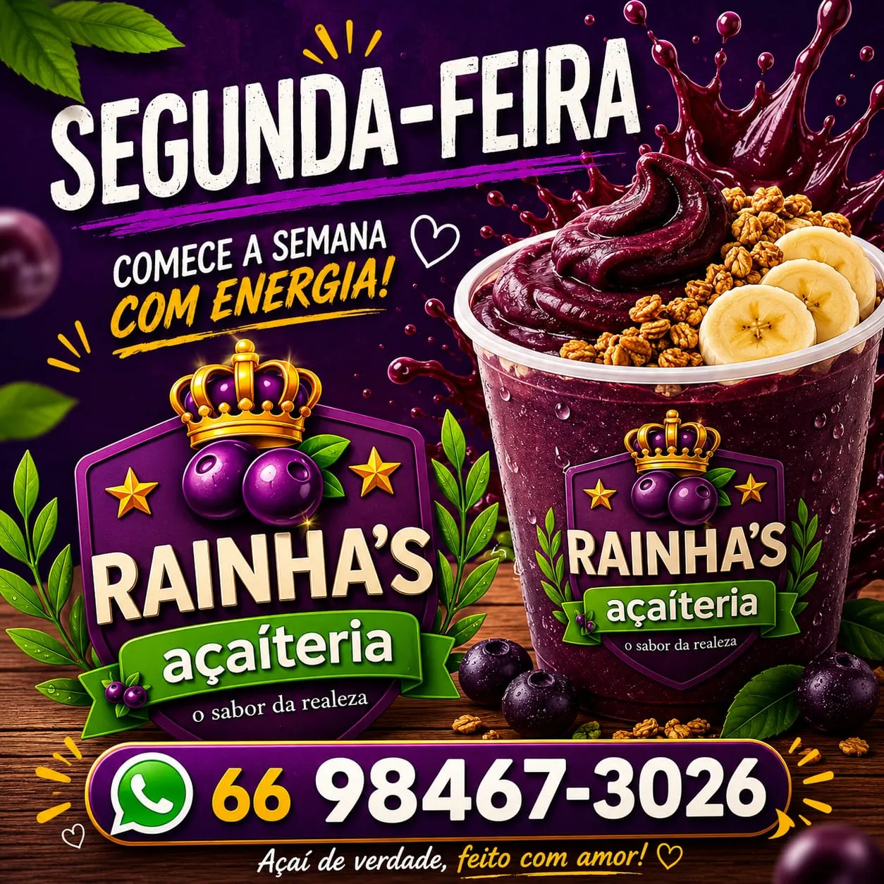 Açaí Rainhas 500ml com Granola